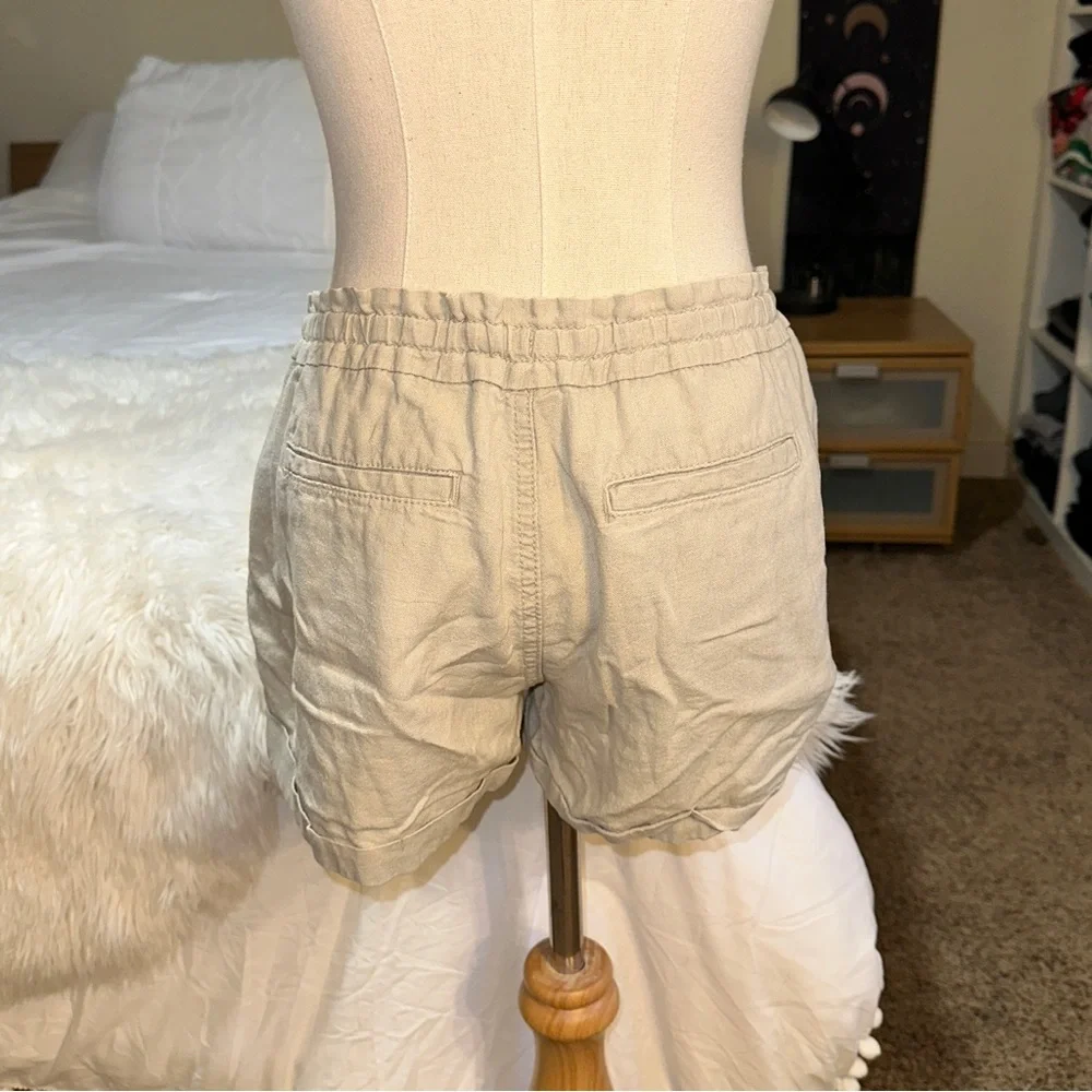 Old Navy | A Stones Throw Linen Paper Bag Shorts Tie Waist Cuffed Hem Beige